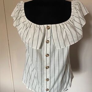Striped Button-Down Ruffle Top
